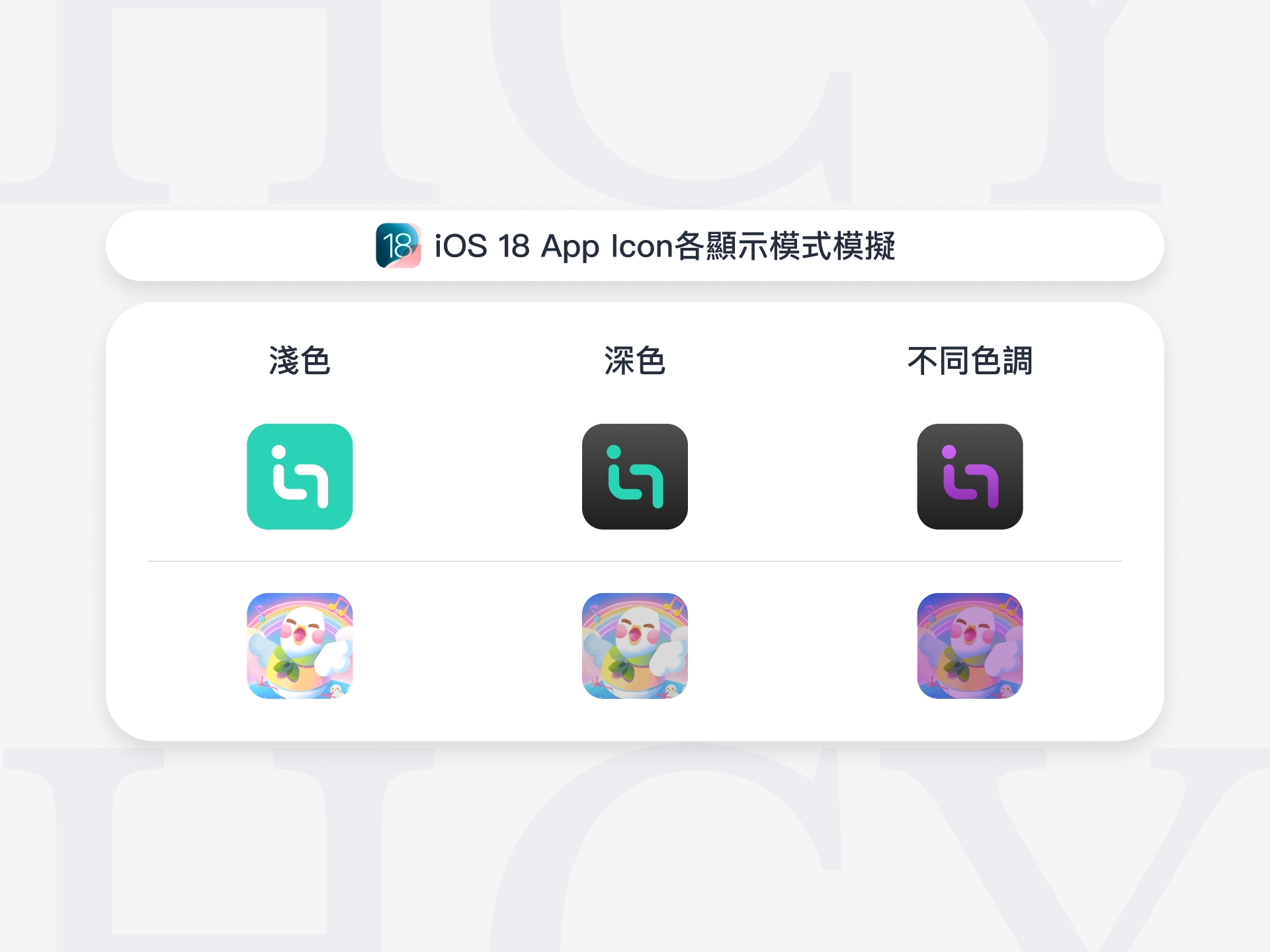 承邑牌設計秘訣 iOS 18 App Icon各顯示模式模擬
