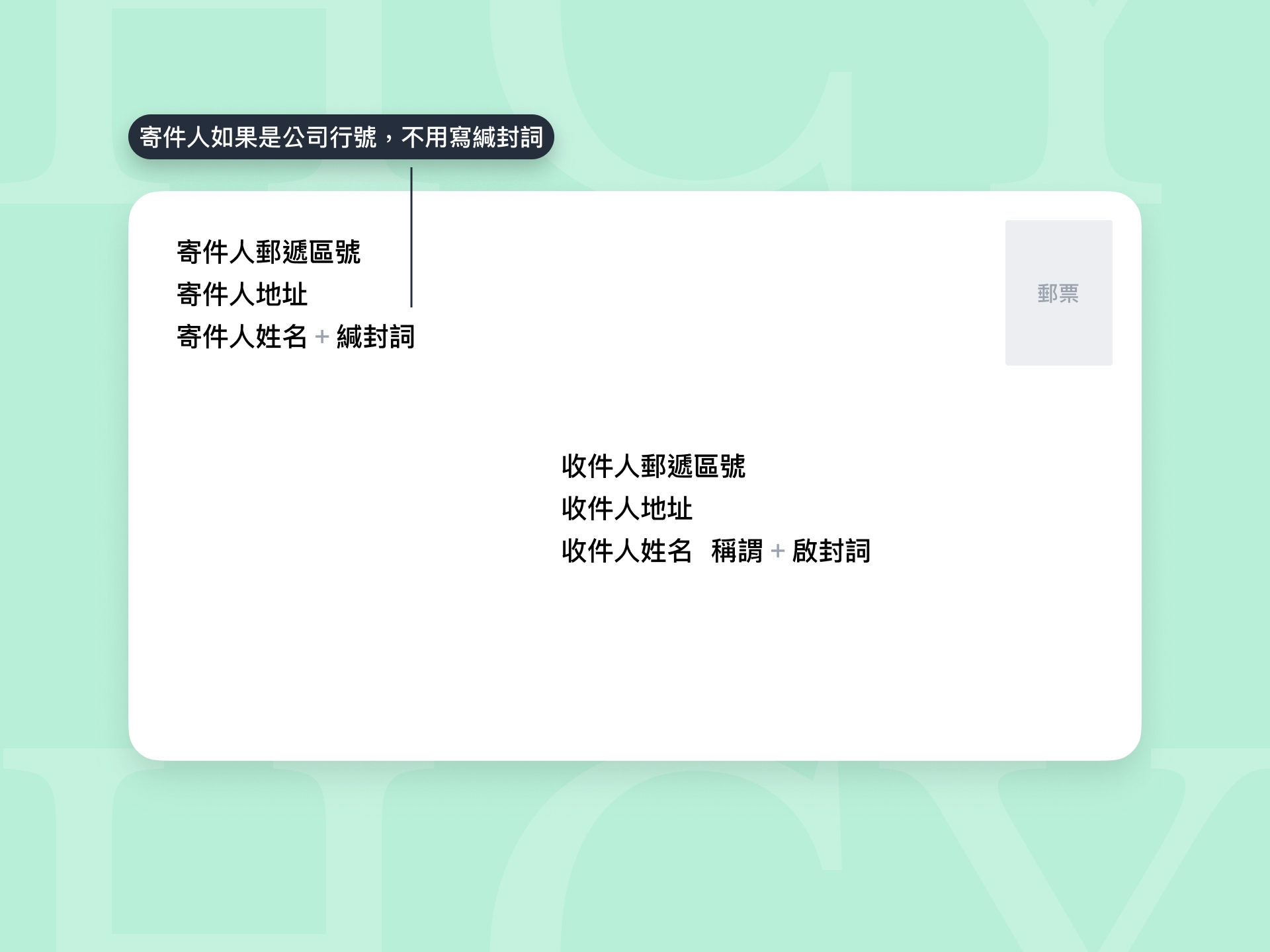 中文書信橫式信封格式範例